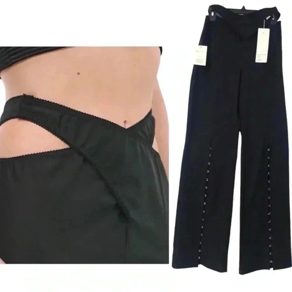 Anna October Wool Crossover Palazzo Pants Women’s 6 Black High Waist Slit NWT - Picture 15 of 16